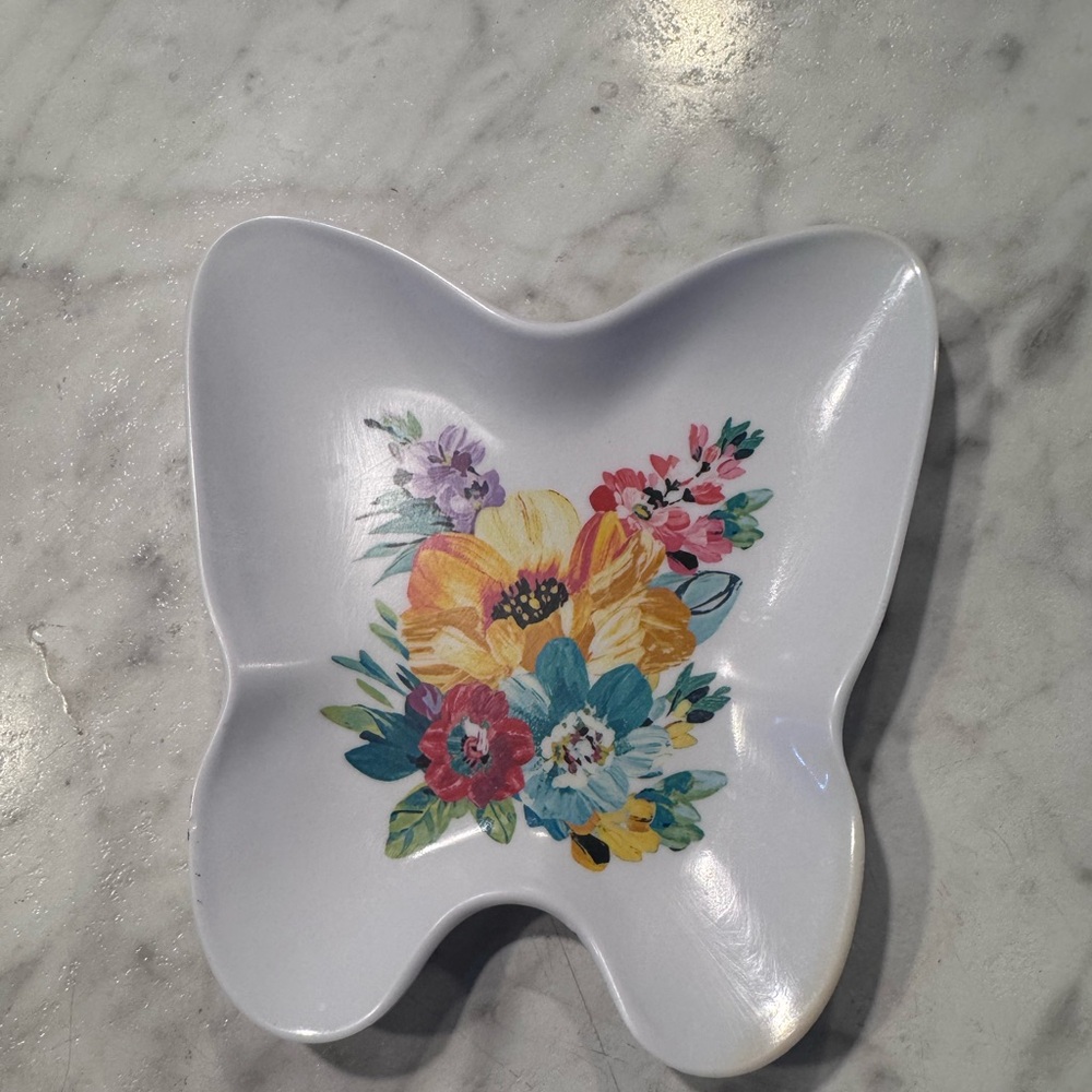 The Pioneer Woman Floral Butterfly Dish - White, Yellow, Blue, Pink Spoon Rest